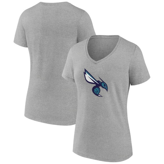 Women's Heather Gray Charlotte Hornets Alternate Logo V-Neck T-Shirt