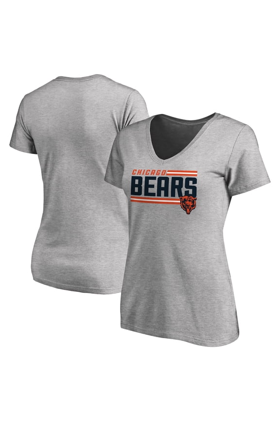 Women's Heather Gray Chicago Bears Iconic Collection On Side Stripe V-Neck T-Shirt