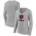 thumbnail image 1 of Women's Heather Gray Chicago Bears Logo Team Lockup Long Sleeve V-Neck T-Shirt, 1 of 3