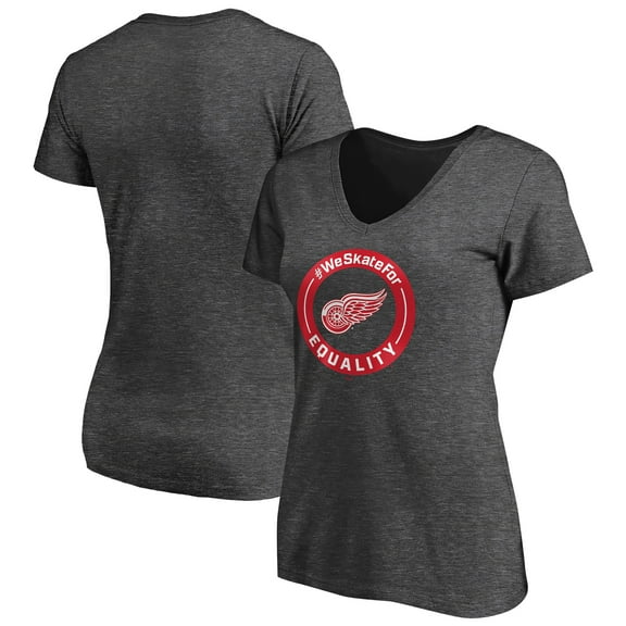 Women's Heather Gray Detroit Red Wings #WeSkateFor V-Neck T-Shirt