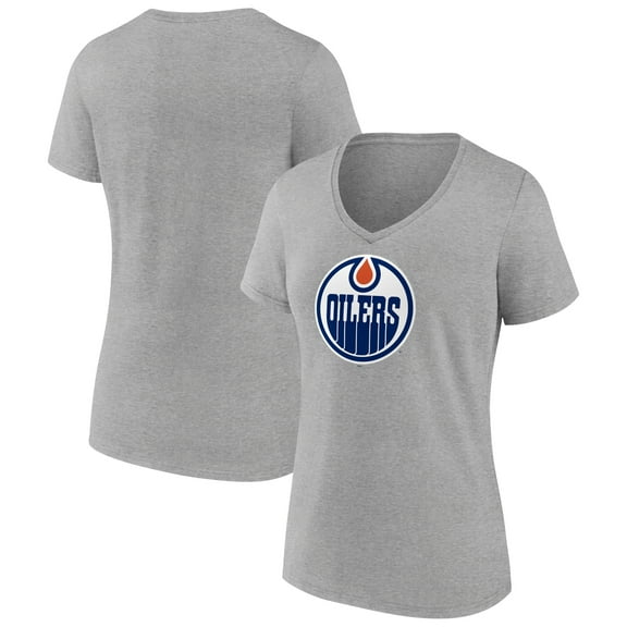 Women's Heather Gray Edmonton Oilers Primary Logo Team V-Neck T-Shirt