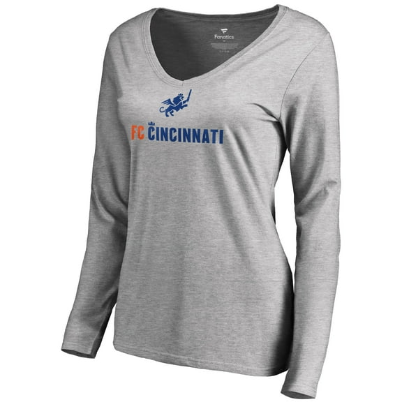 Women's Heather Gray FC Cincinnati Victory Arch Long Sleeve V-Neck T-Shirt