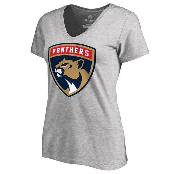 Women's Heather Gray Florida Panthers Primary Logo V-Neck T-Shirt