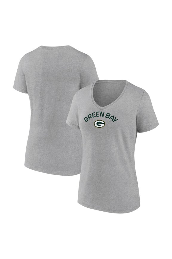 Women's Heather Gray Green Bay Packers Team Arc V-Neck T-Shirt