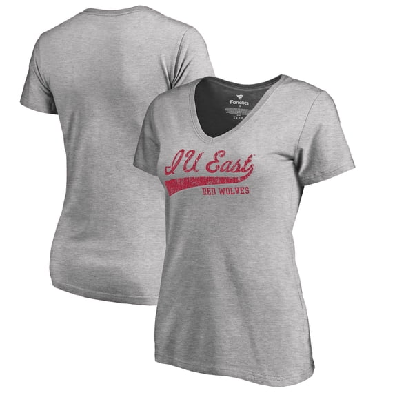 Women's Heather Gray Indiana University East Red Wolves All-American Primary V-Neck T-Shirt