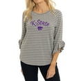 thumbnail image 1 of Women's Heather Gray Kansas State Wildcats Renatta Striped Ruffle Sleeve Top, 1 of 2