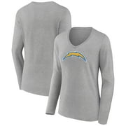 Women's Heather Gray Los Angeles Chargers Primary Team Logo Long Sleeve V-Neck T-Shirt