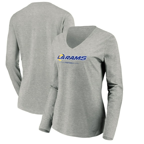 Women's Heather Gray Los Angeles Rams Team Lockup Long Sleeve V-Neck T-Shirt