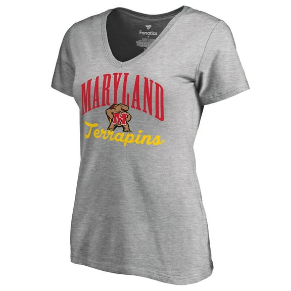 Women's Heather Gray Maryland Terrapins Victory Script V-Neck T-Shirt