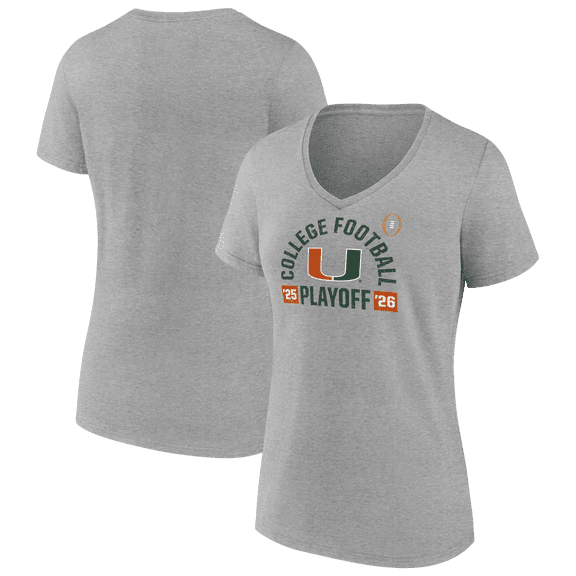 Women's Heather Gray Miami Hurricanes 2025-26 College Football Playoff Touchdown Glory V-Neck T-Shirt