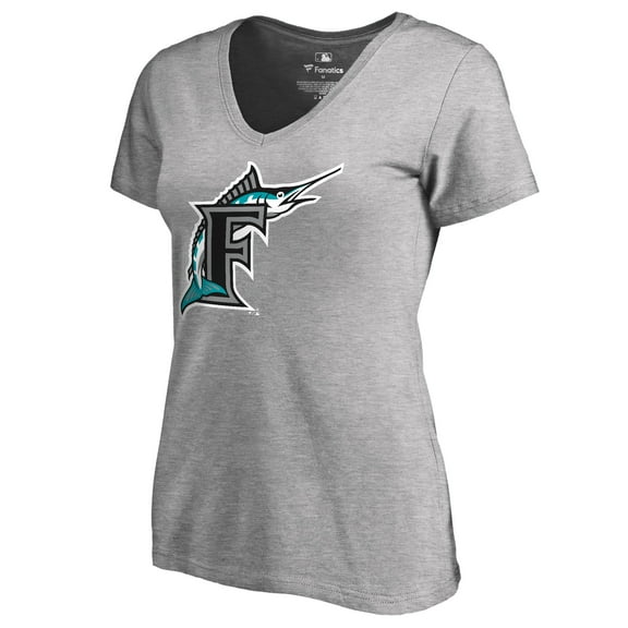 Women's Heather Gray Miami Marlins Cooperstown Collection Forbes V-Neck T-Shirt