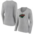 thumbnail image 1 of Women's Heather Gray Minnesota Wild Primary Logo Team Long Sleeve V-Neck T-Shirt, 1 of 3