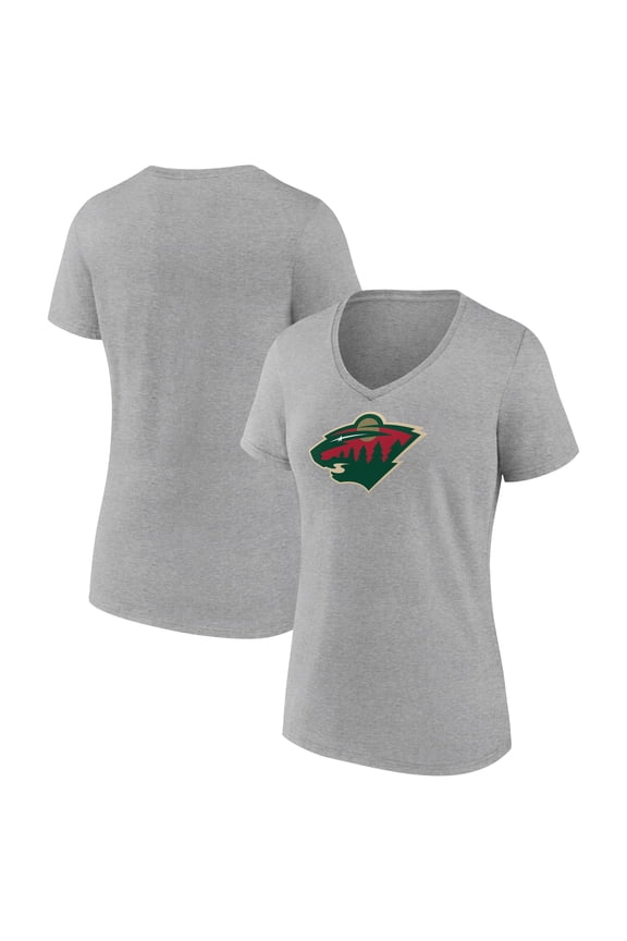 Women's Heather Gray Minnesota Wild Primary Logo Team V-Neck T-Shirt