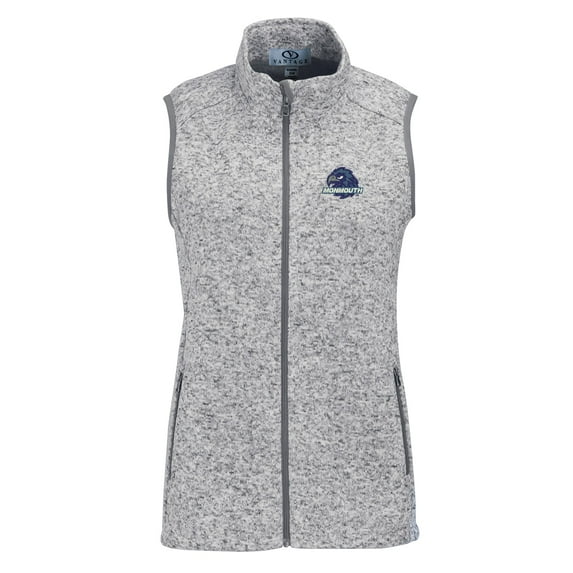 Women's Heather Gray Monmouth Hawks Summit Fleece Full Zip Sweater Vest