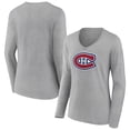 thumbnail image 1 of Women's Heather Gray Montreal Canadiens Primary Logo Team Long Sleeve V-Neck T-Shirt, 1 of 3