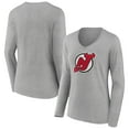 thumbnail image 1 of Women's Heather Gray New Jersey Devils Primary Logo Team Long Sleeve V-Neck T-Shirt, 1 of 3
