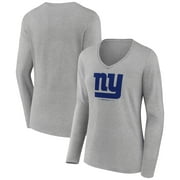 Women's Heather Gray New York Giants Logo Team Lockup Long Sleeve V-Neck T-Shirt