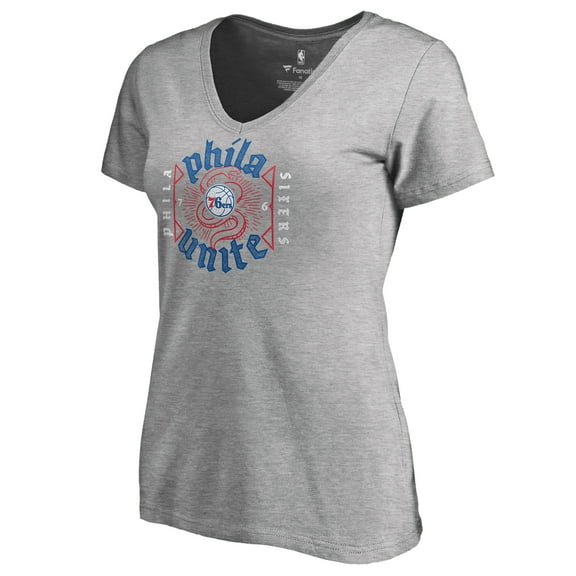Women's Heather Gray Philadelphia 76ers Hometown Collection Unite V-Neck T-Shirt