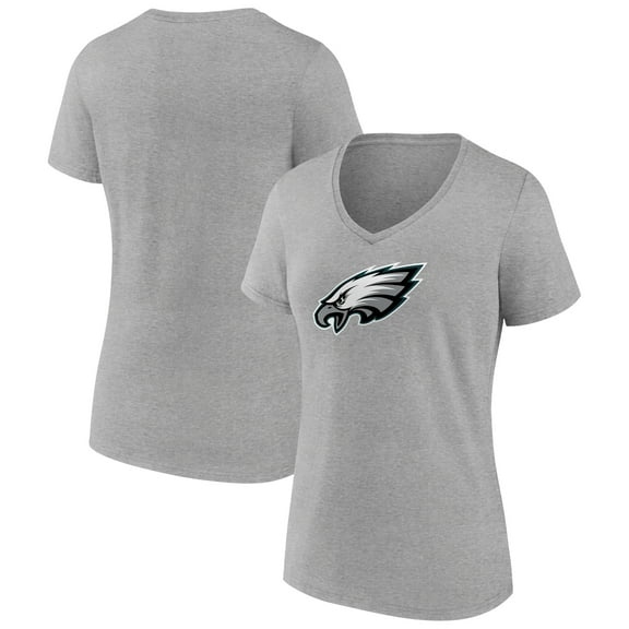 Women's Heather Gray Philadelphia Eagles Primary Team Logo V-Neck T-Shirt