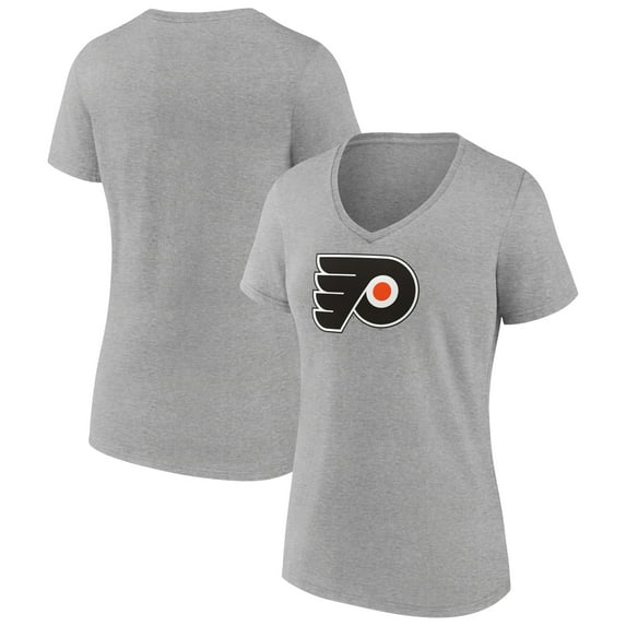 Women's Heather Gray Philadelphia Flyers Primary Logo Team V-Neck T-Shirt