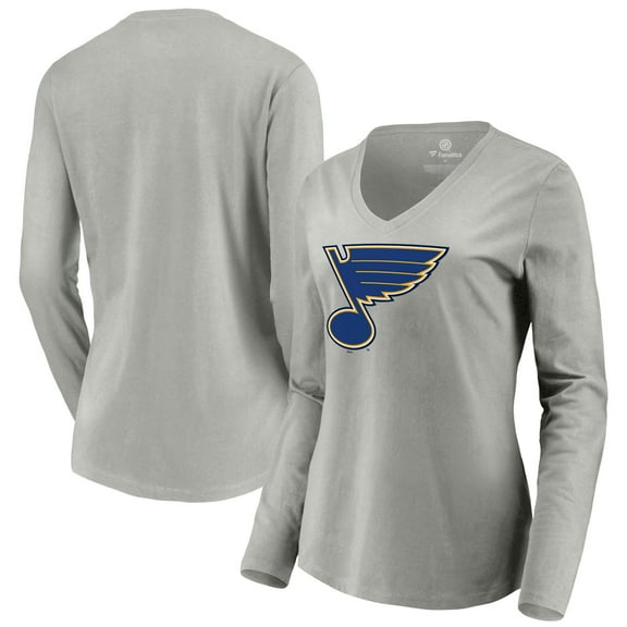 Women's Heather Gray St. Louis Blues Primary Logo Team Long Sleeve V-Neck T-Shirt
