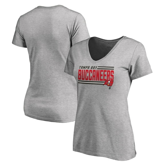 Women's Heather Gray Tampa Bay Buccaneers Iconic Collection On Side Stripe V-Neck T-Shirt