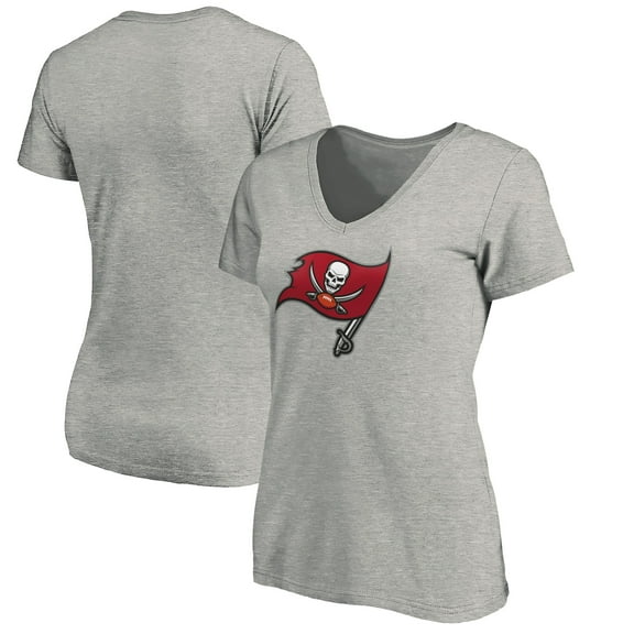 Women's Heather Gray Tampa Bay Buccaneers Primary Logo V-Neck T-Shirt