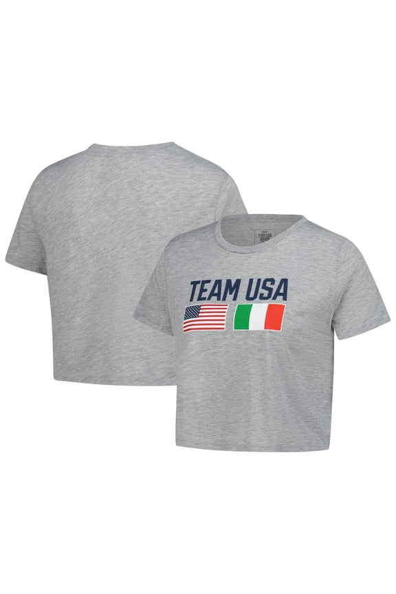 Women's Heather Gray Team USA Country Flags Loose Cropped T-Shirt