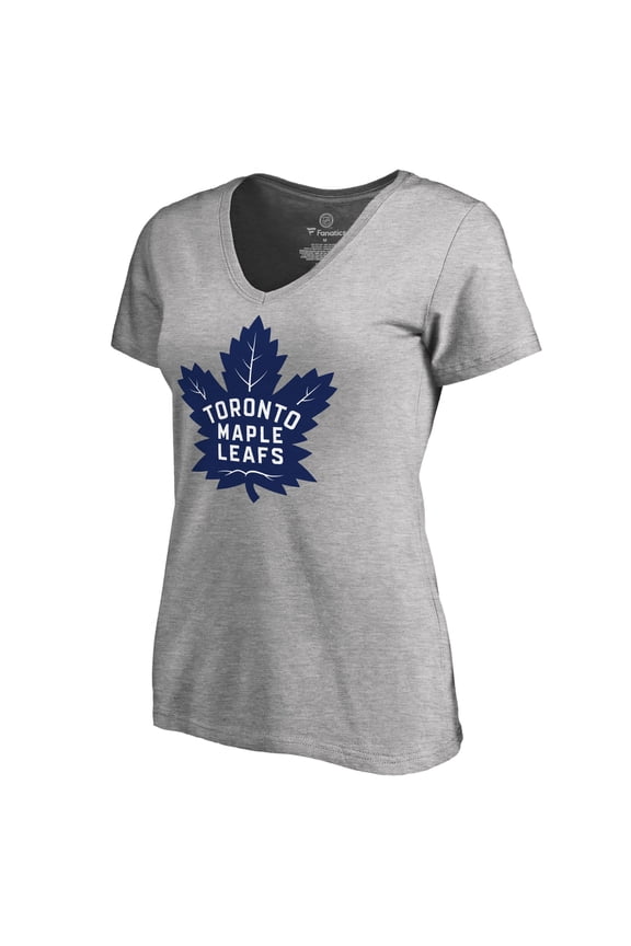 Women's Heather Gray Toronto Maple Leafs New Primary Logo V-Neck T-Shirt