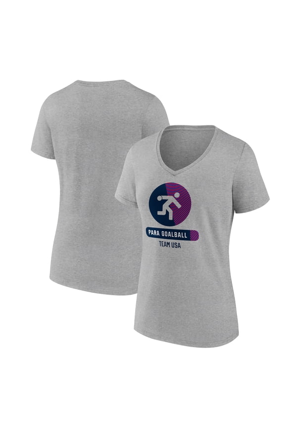 Women's Heather Gray US Paralympic Goalball Radiating Victory V-Neck T-Shirt