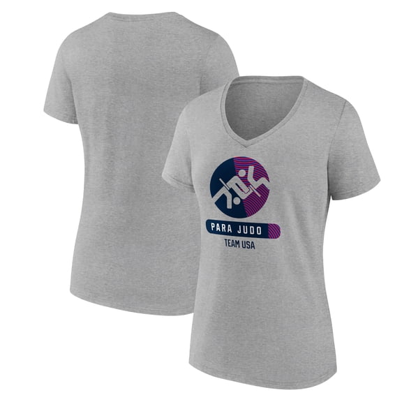 Women's Heather Gray US Paralympic Judo Radiating Victory V-Neck T-Shirt