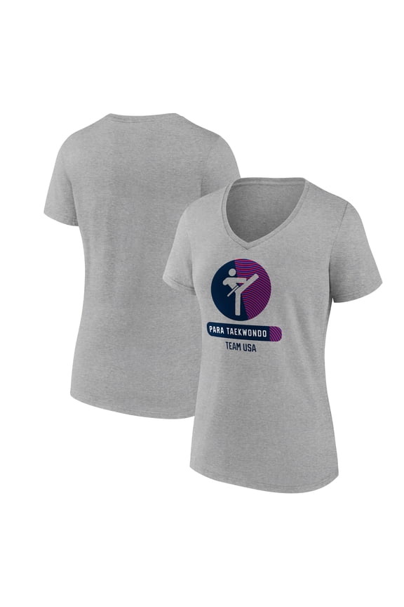 Women's Heather Gray US Paralympic Taekwondo Radiating Victory V-Neck T-Shirt