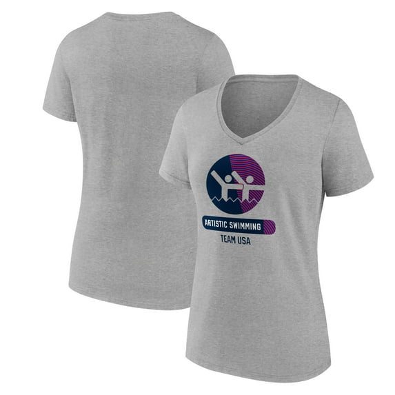 Women's Heather Gray USA Artistic Swimming Radiating Victory V-Neck T-Shirt