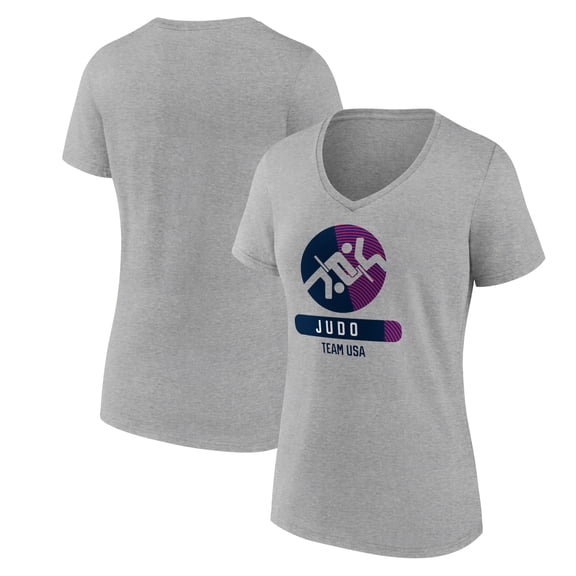 Women's Heather Gray USA Judo Radiating Victory V-Neck T-Shirt