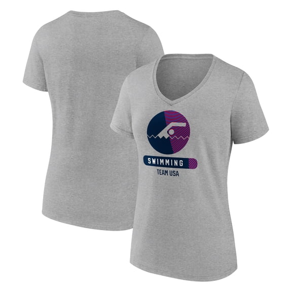 Women's Heather Gray USA Swimming Radiating Victory V-Neck T-Shirt