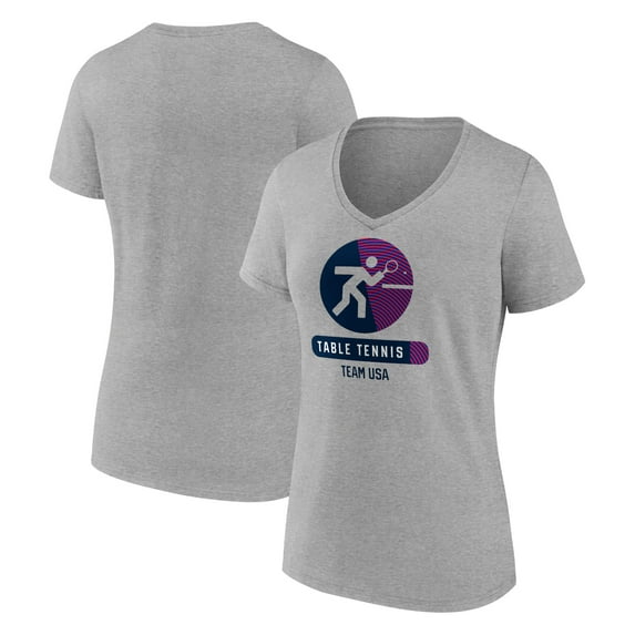 Women's Heather Gray USA Table Tennis Radiating Victory V-Neck T-Shirt