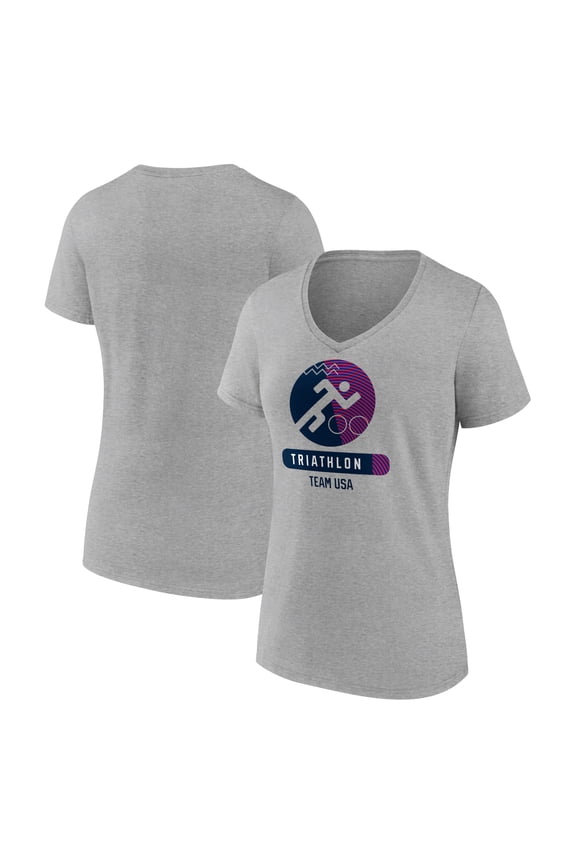 Women's Heather Gray USA Triathlon Radiating Victory V-Neck T-Shirt