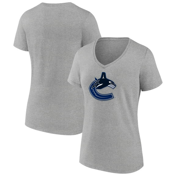 Women's Heather Gray Vancouver Canucks Primary Logo Team V-Neck T-Shirt