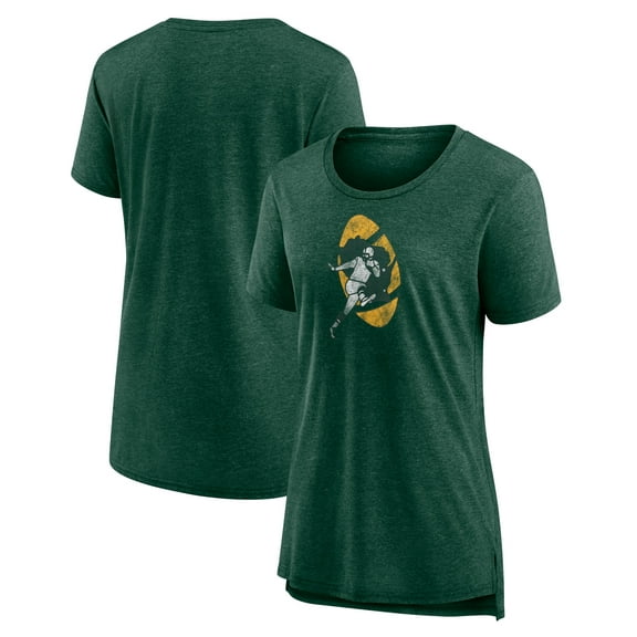 Women's Heather Green Green Bay Packers Throwback Team Logo Tri-Blend T-Shirt