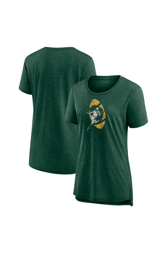 Women's Heather Green Green Bay Packers Throwback Team Logo Tri-Blend T-Shirt