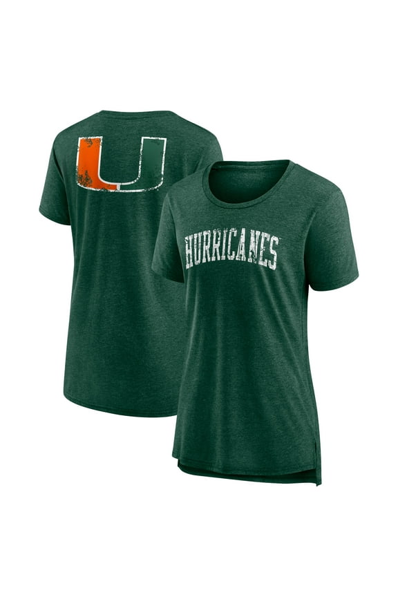 Women's Heather Green Miami Hurricanes Slab Serif Tri-Blend T-Shirt