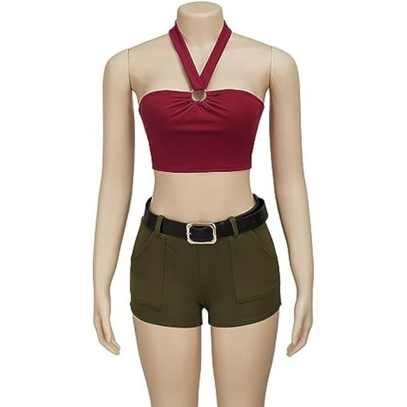 Women's Heather Inspired Halter Neck Crop Top and Shorts Set Outfit for Festival, Stage, or Party Wear