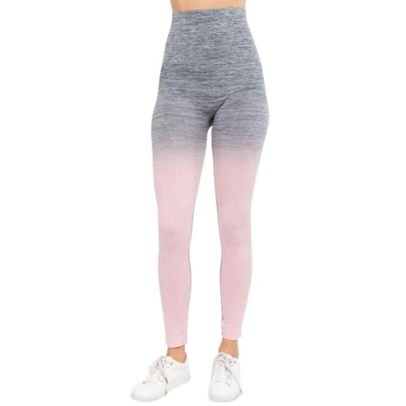 Women's Heather Knit Ombre Activewear Leggings w/High Waist Band, Charcoal / Pink, XL