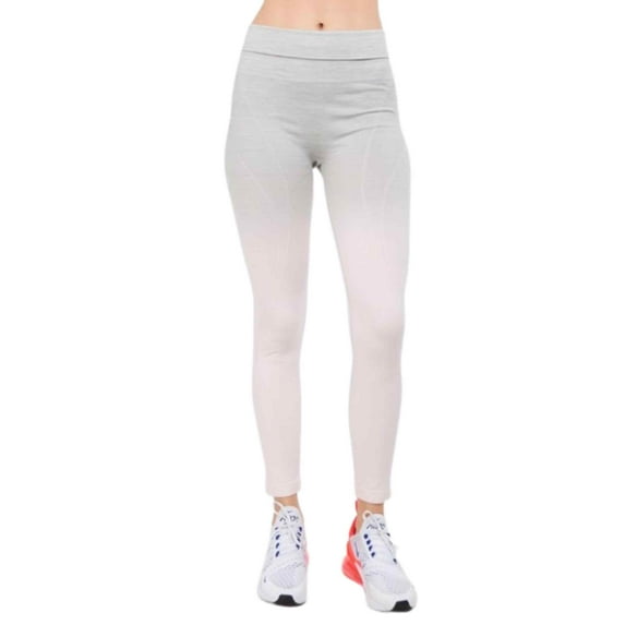 Women's Heather Knit Ombre Activewear Leggings w/High Waist Band, Grey / Light Pink, M