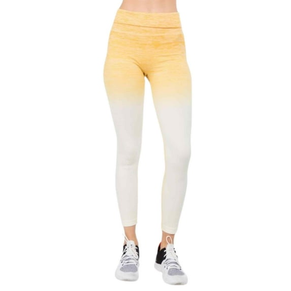Women's Heather Knit Ombre Activewear Leggings w/High Waist Band, Yellow / Ivory, L