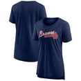 thumbnail image 1 of Women's Heather Navy Atlanta Braves Official Wordmark Tri-Blend T-Shirt, 1 of 3