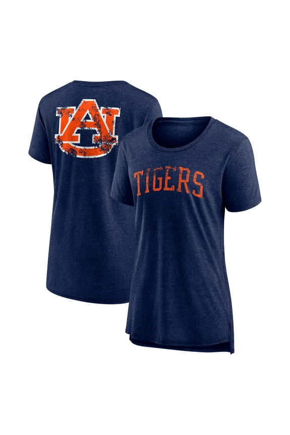 Women's Heather Navy Auburn Tigers Slab Serif Tri-Blend T-Shirt