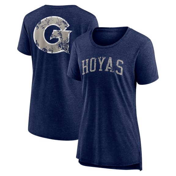 Women's Heather Navy Georgetown Hoyas Slab Serif Tri-Blend T-Shirt