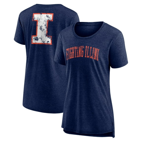 Women's Heather Navy Illinois Fighting Illini Slab Serif Tri-Blend T-Shirt