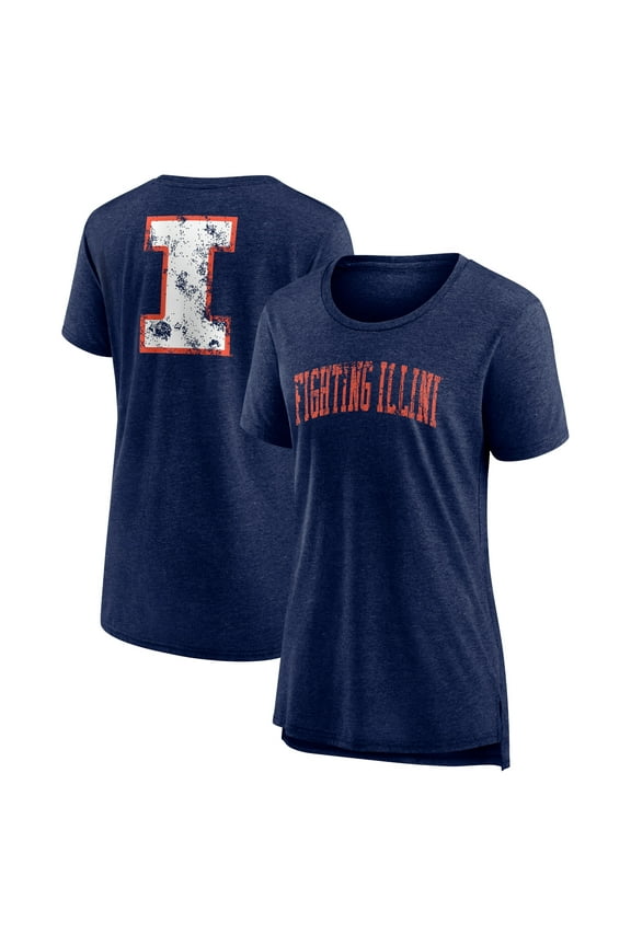 Women's Heather Navy Illinois Fighting Illini Slab Serif Tri-Blend T-Shirt